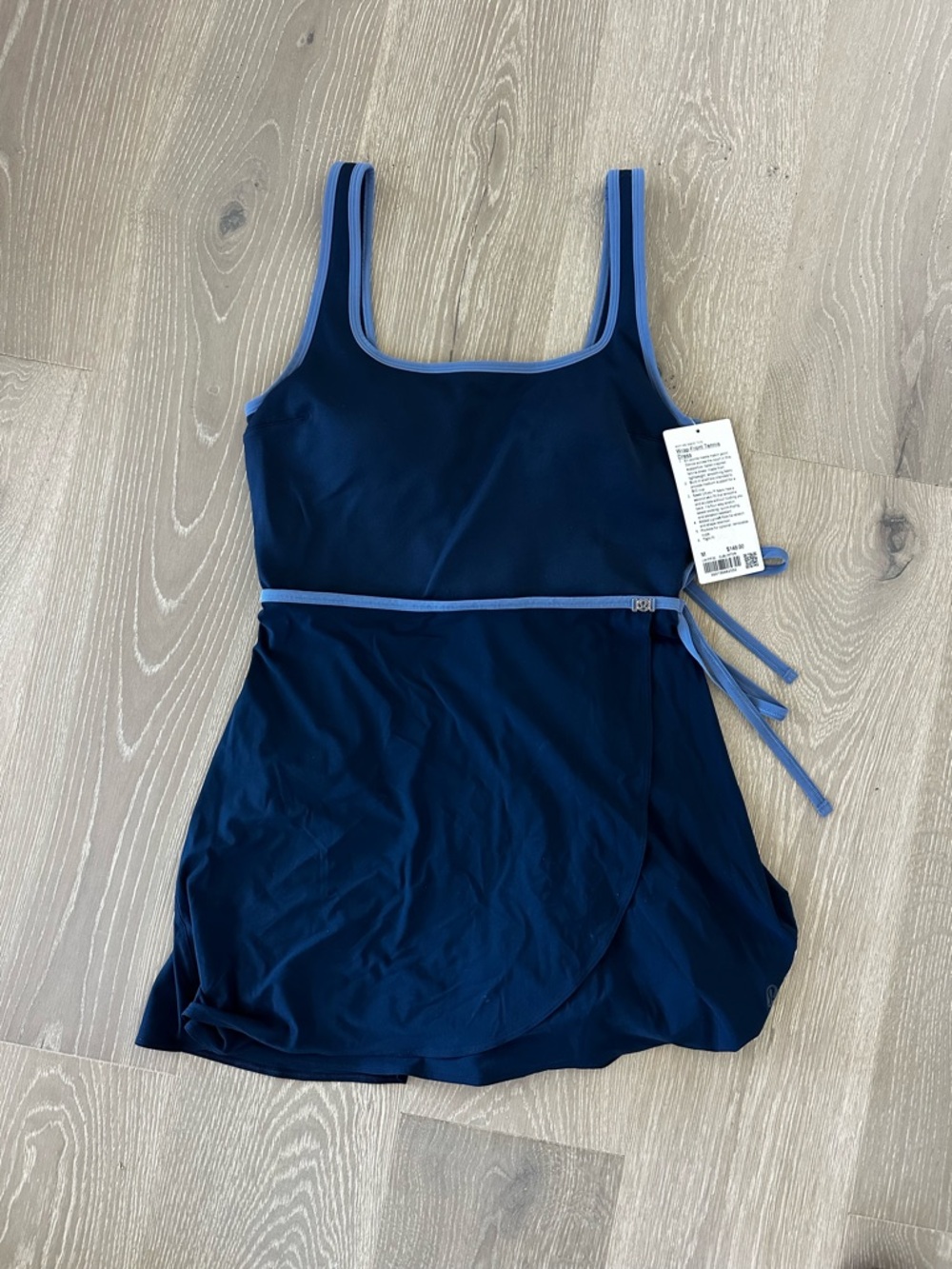 Womens Lululemon Athletica Navy Wrap Front Tennis Dress with Lilac Trim